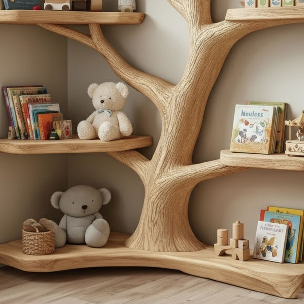 Tree-Shaped Wooden Shelf – Handcrafted Wall Art & Bookshelf