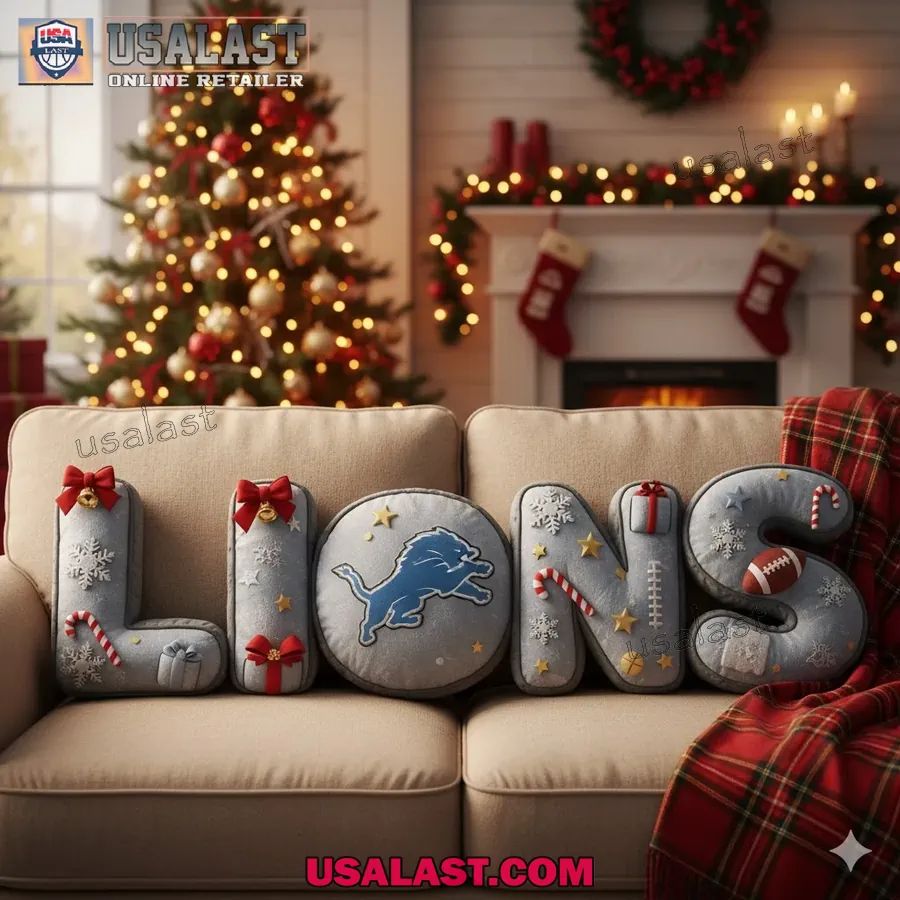 Detroit Lions Christmas Plush Pillow