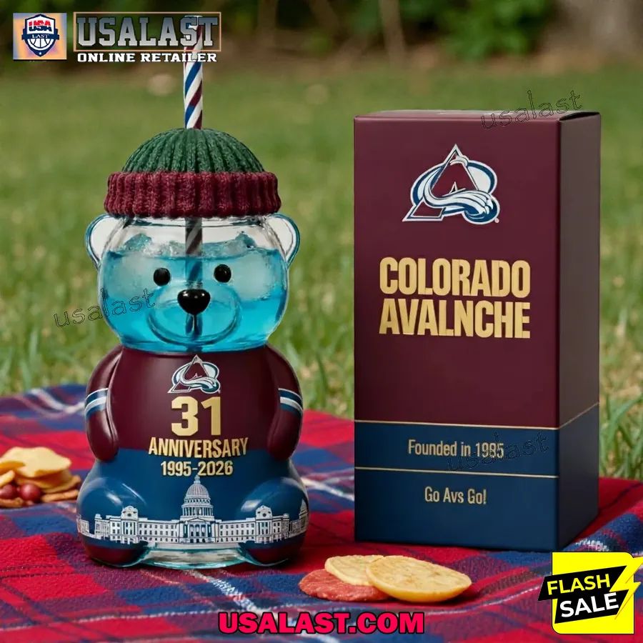 Colorado Avalanche 31st Anniversary 1995-2026 Bear Glass Bottle