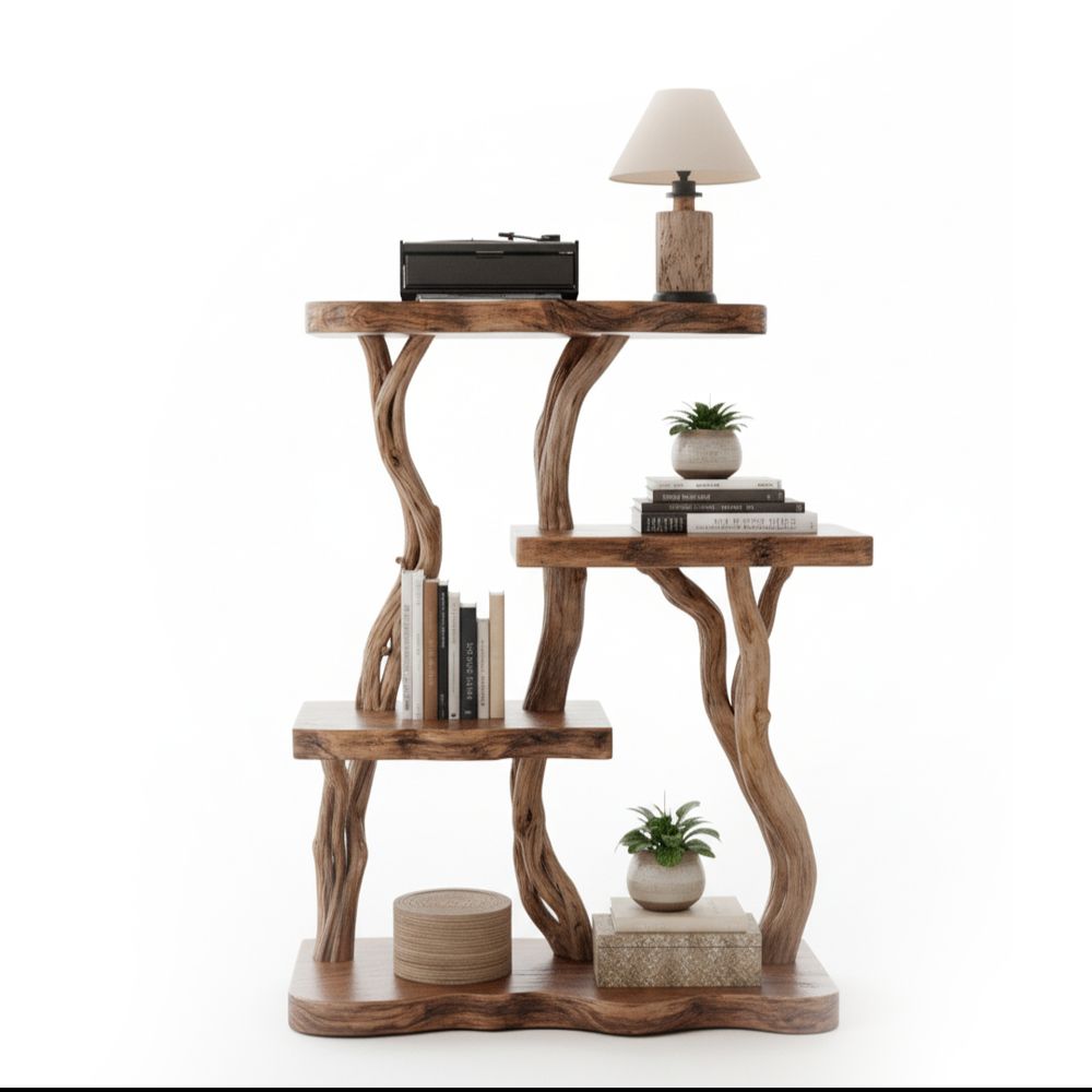 Handcrafted Driftwood Bookcase Nightstand – Rustic Tree Branch