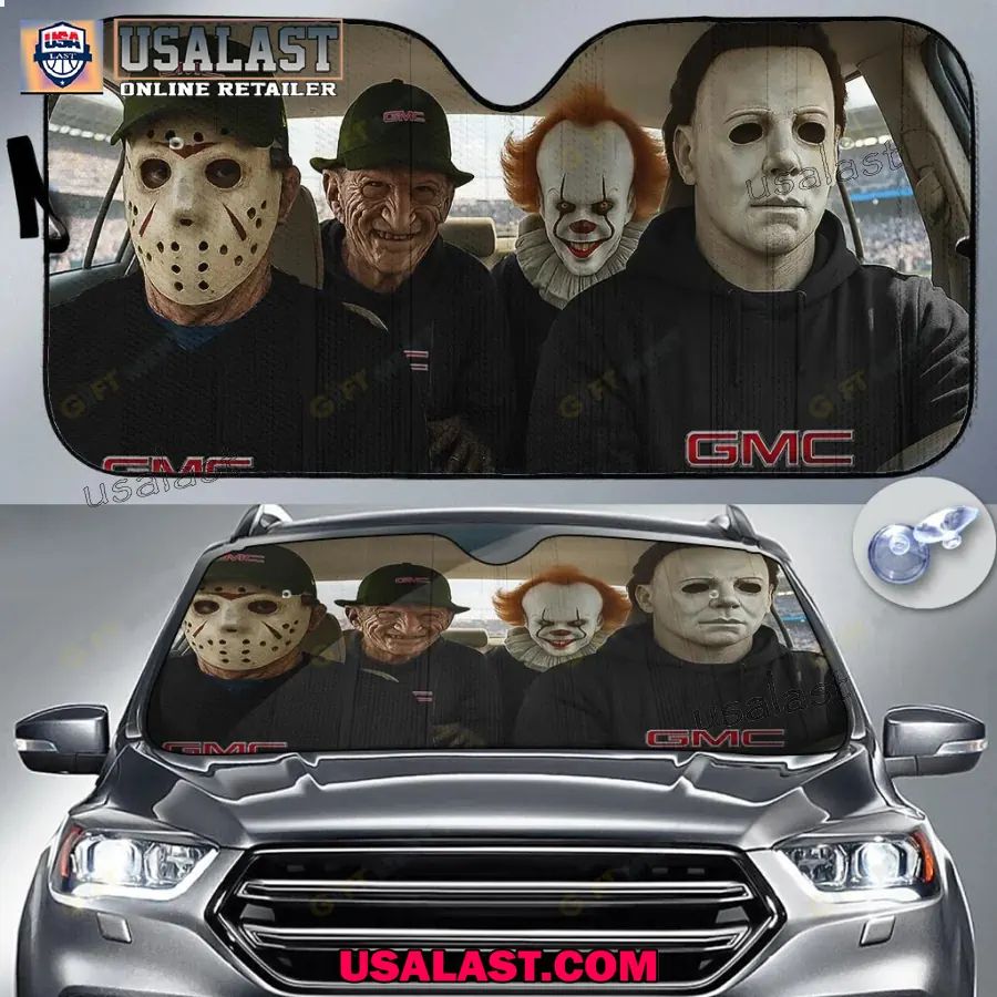 GMC x Horror Movie Characters Car Sunshade, Car Windshield Cover
