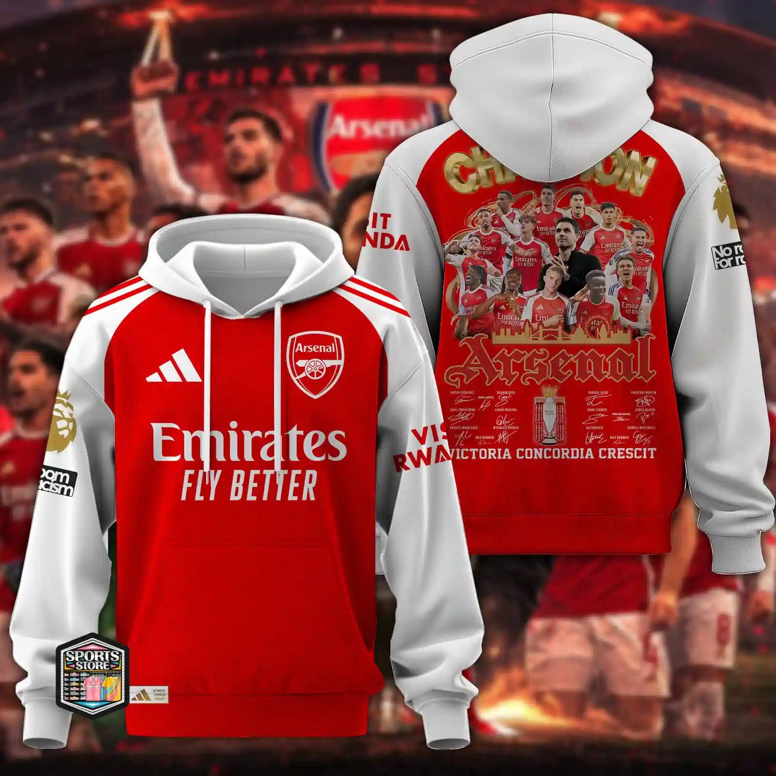 Arsenal Victoria Concordia Crescit Champions Epl 2025-2026 Apparel Collection