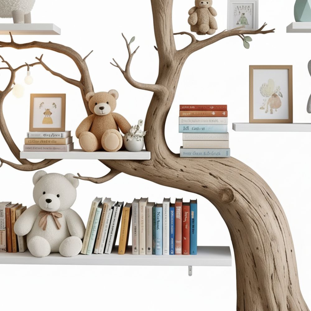 Handmade Tree-Shaped Bookshelf – Natural Wood Wall Display for Kids’ Rooms & Classrooms