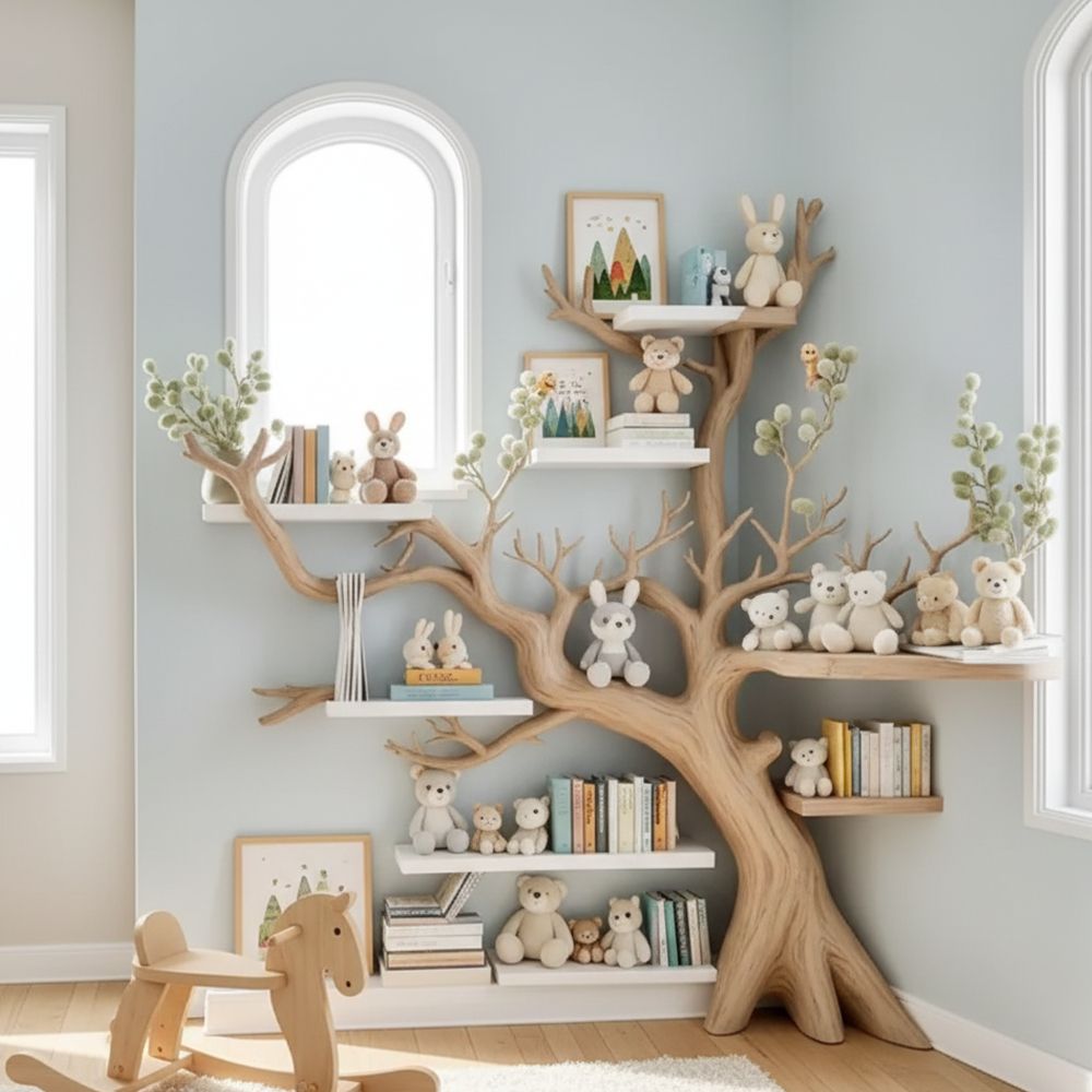 Handmade Tree Bookshelf – Natural Wood Kids Bedroom Decor