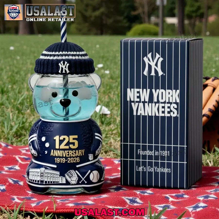 New York Yankees 125th Anniversary Collectible Bear Glass Cup