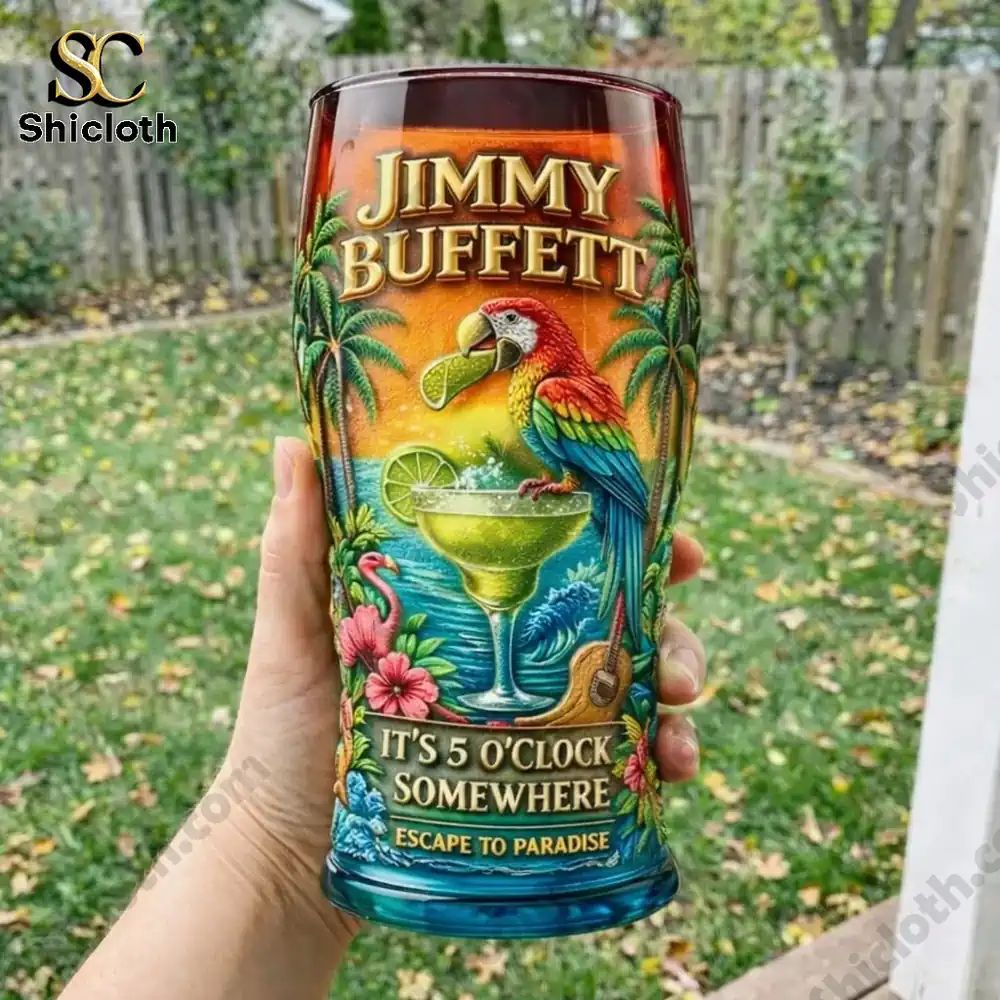 Jimmy Buffett It’s 5 O’Clock Somewhere Tropical 3D Relief Pint Glass
