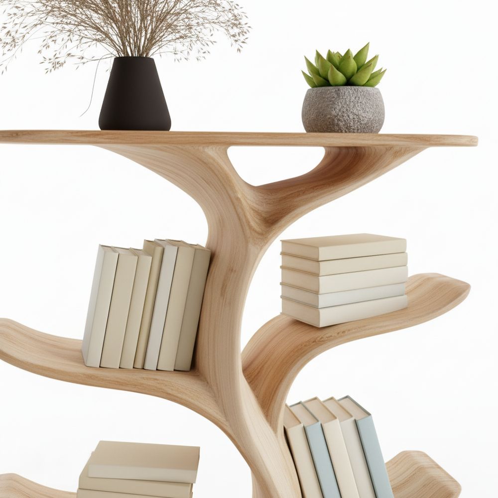 Wall-Mounted Tree Bookshelf – Handmade Vertical Wooden Bookcase for Artistic Interiors
