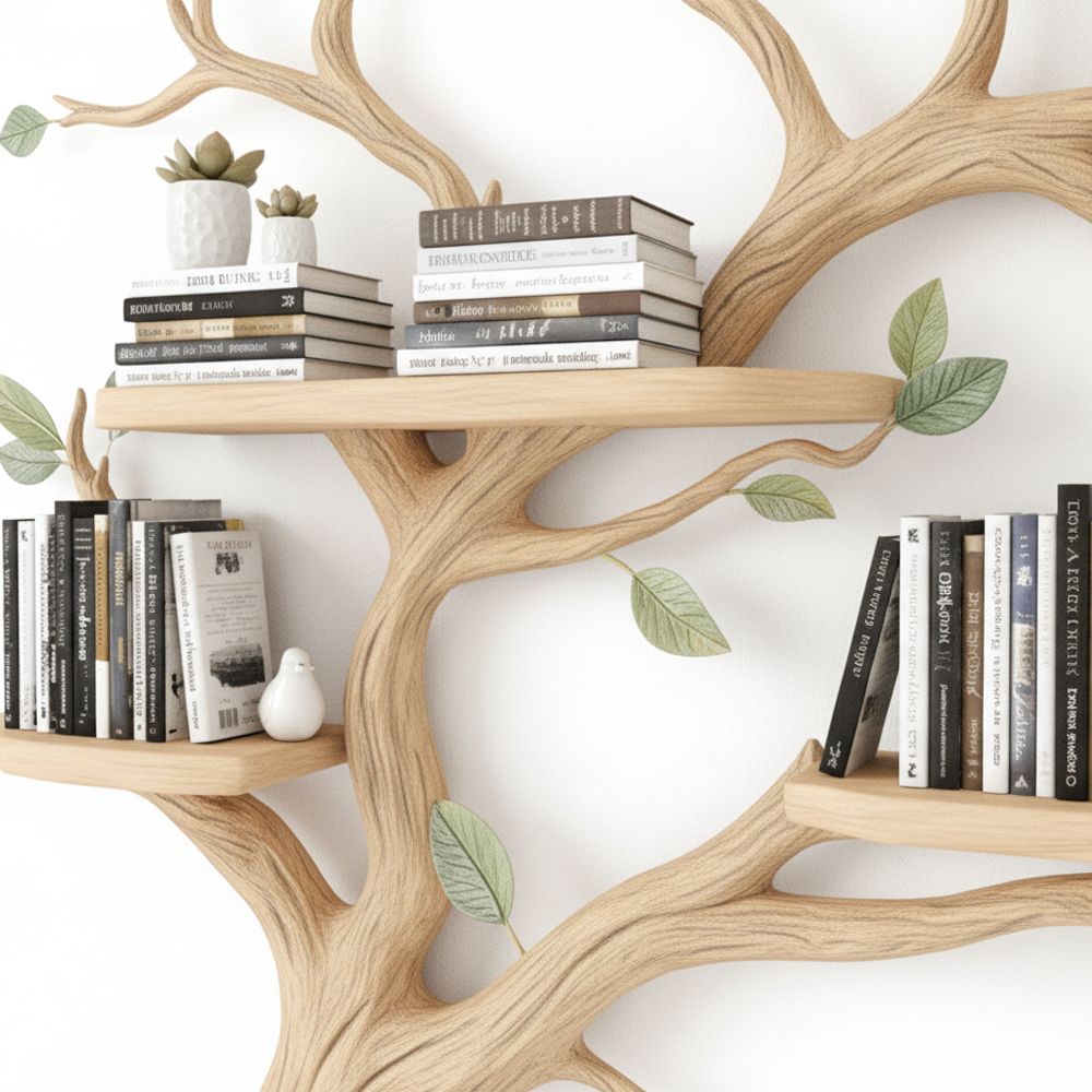Tree Bookshelf – Handcrafted Wooden Wall Shelf with Natural Branch Design
