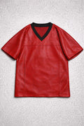 Custom Men’s Basketball Style Red Faux Leather Shirt Short Sleeve Sports Jersey