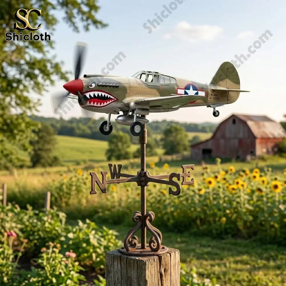 Shark Mouth Warplane Wind Spinner For Garden