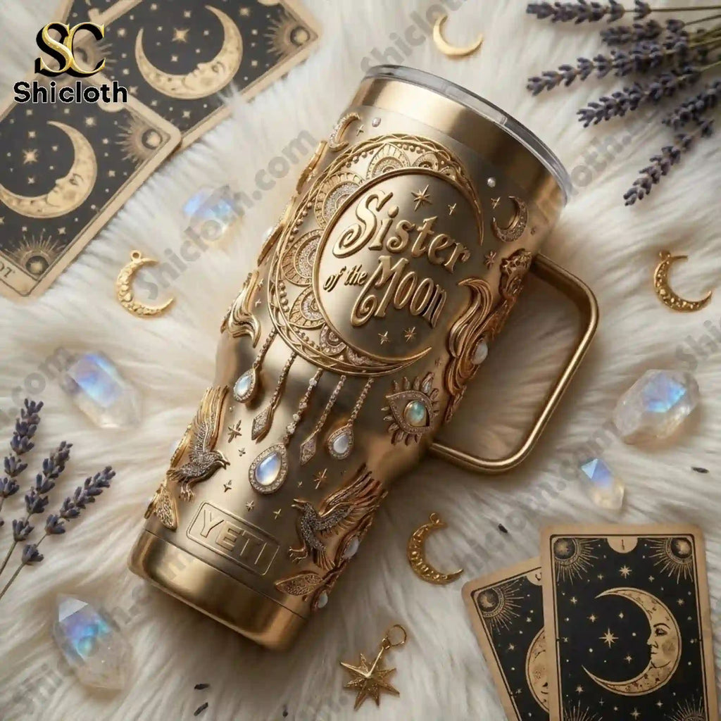 Sister of the Moon Celestial Gold Goddess 40oz Tumbler With Handle
