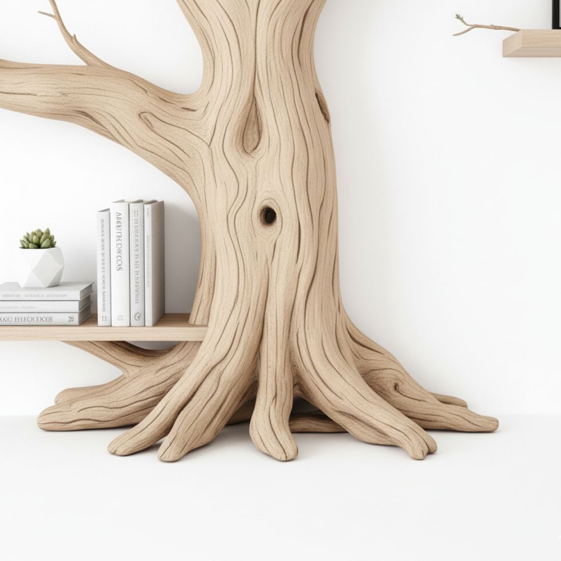 Handcrafted Tree Branch Bookshelf – Rustic Wooden Wall Decor