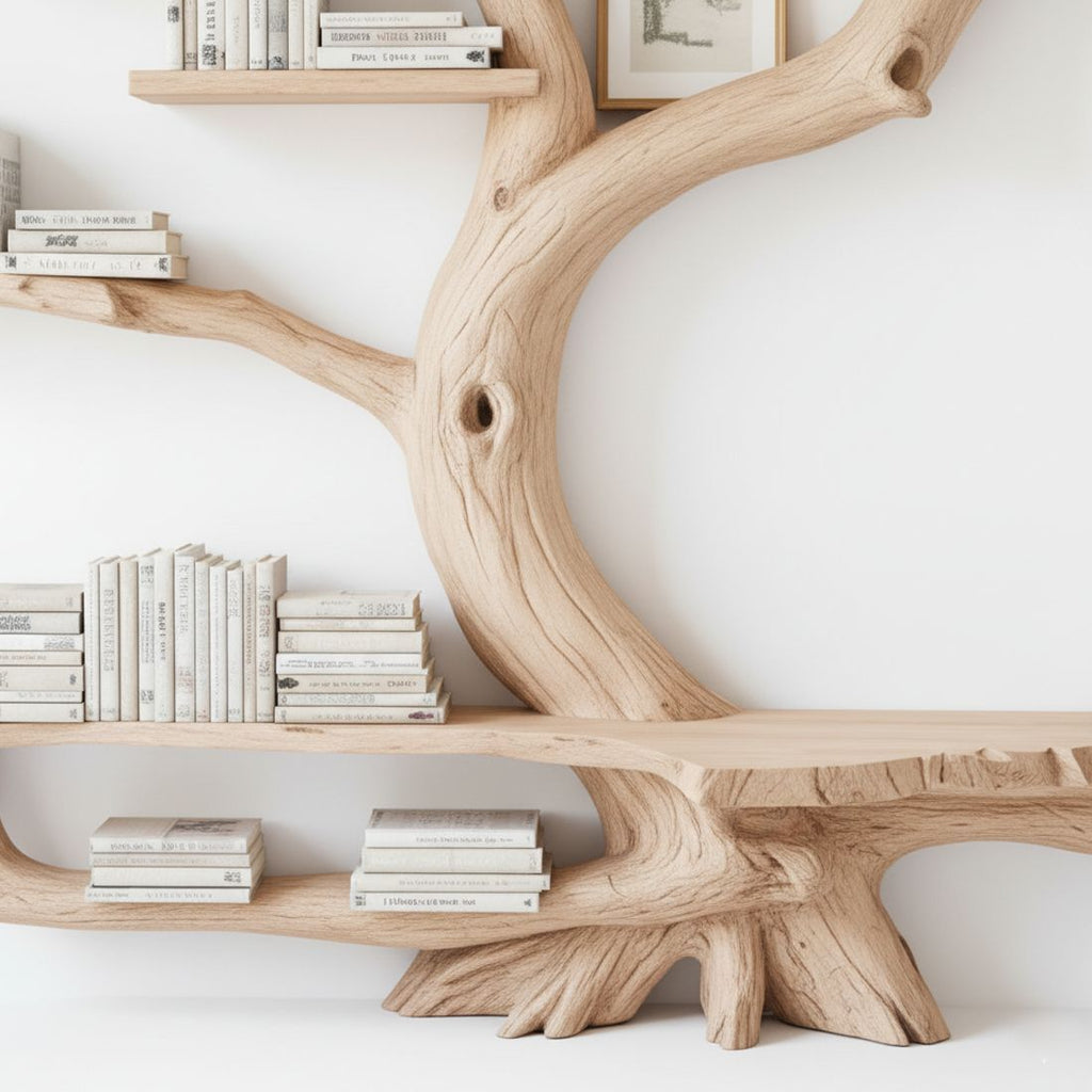 Handcrafted Tree Bookshelf with Integrated Reading Chair