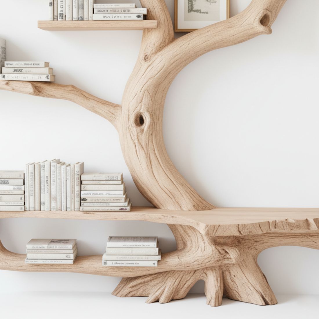 Handcrafted Tree Bookshelf with Integrated Reading Chair