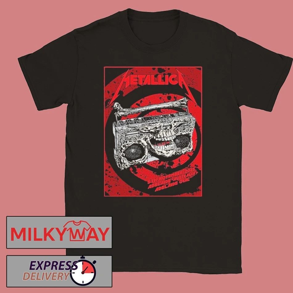 Metallica M72 Adelaide Australia 2025 Venue Poster At Adelaide Oval On November 5 2025 Skeleton Radio Boombox From Hell T-Shirt
