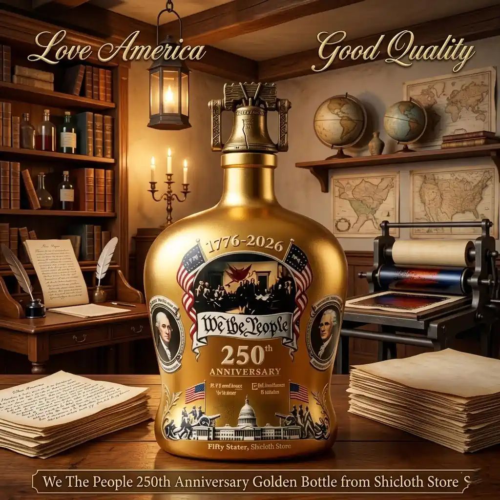 We The People 250th Anniversary Golden Bottle And Glass Combo Set
