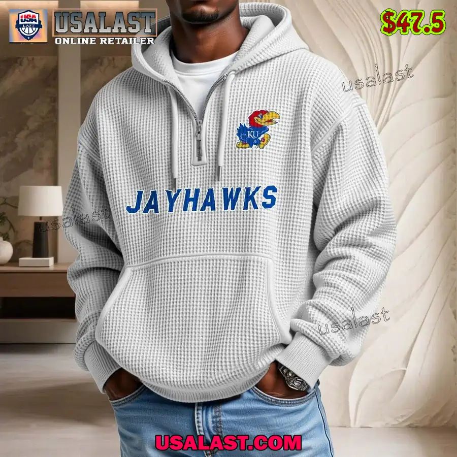 Kansas Jayhawks Waffle Half Zip Hoodie