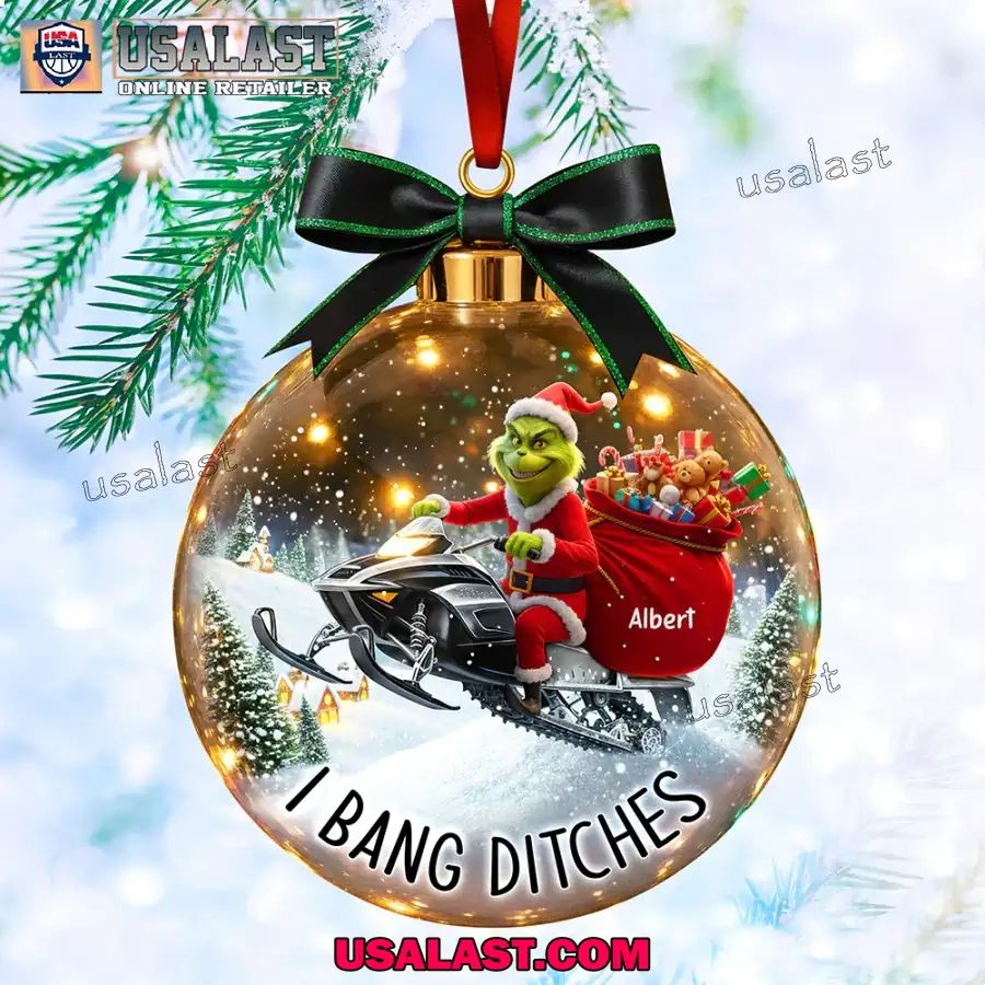 Personalized Grinch Snowmobile Adventure Christmas Ornamen