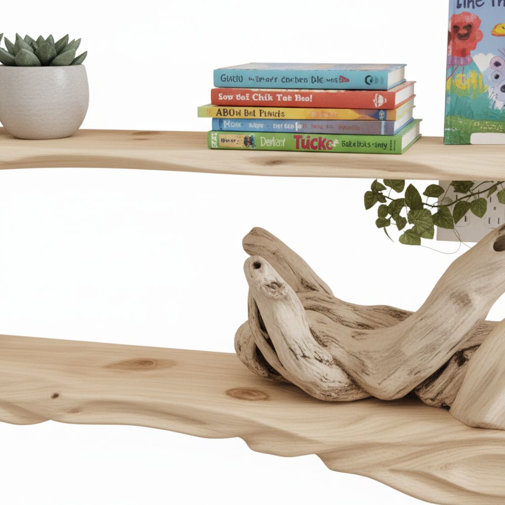 Tree Branch Bookshelf – Live Edge Floating Bookcase, Solid Wood Rustic Decor & Nature-Inspired Display