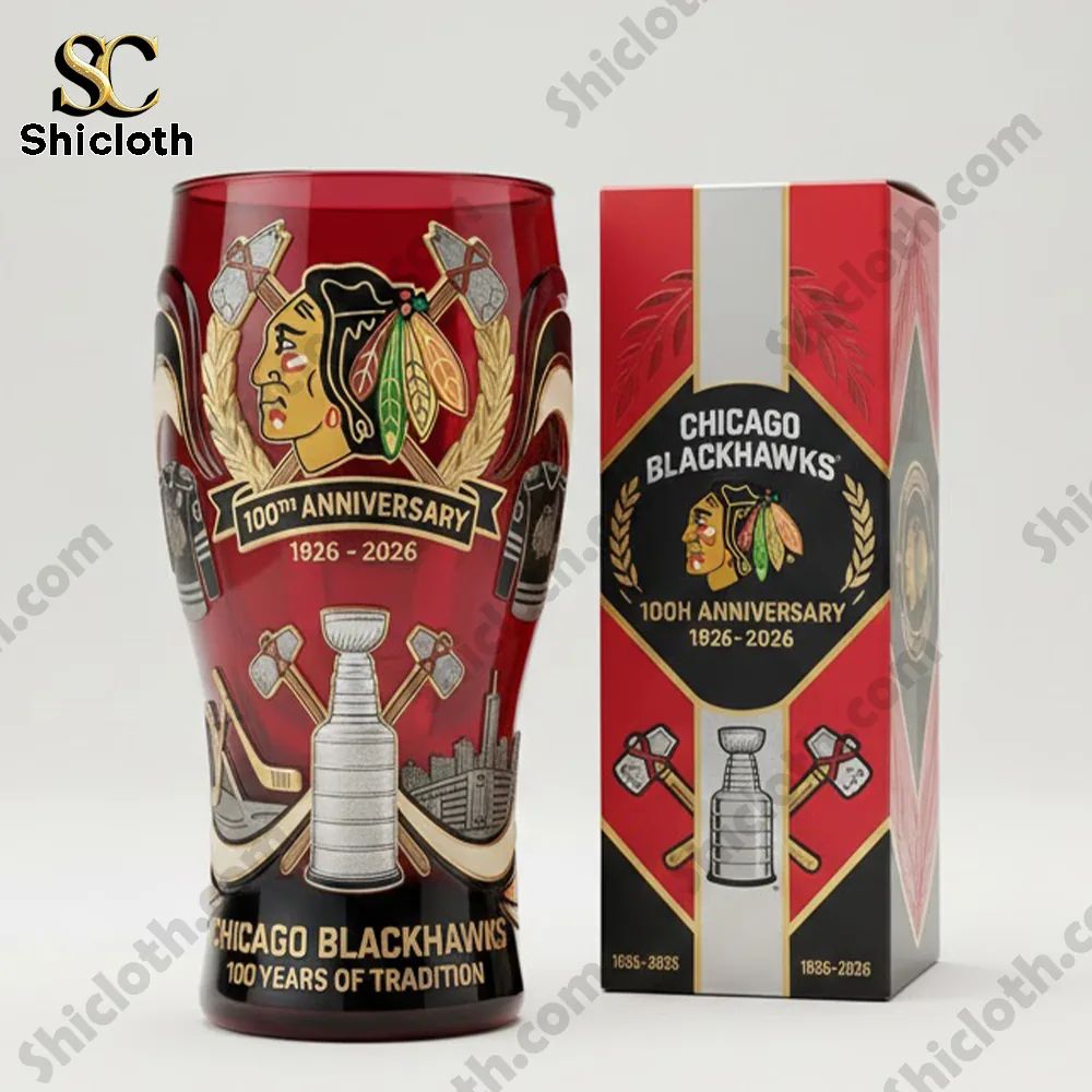 Chicago Blackhawks 100Th Anniversary Commemorative Beer Glass
