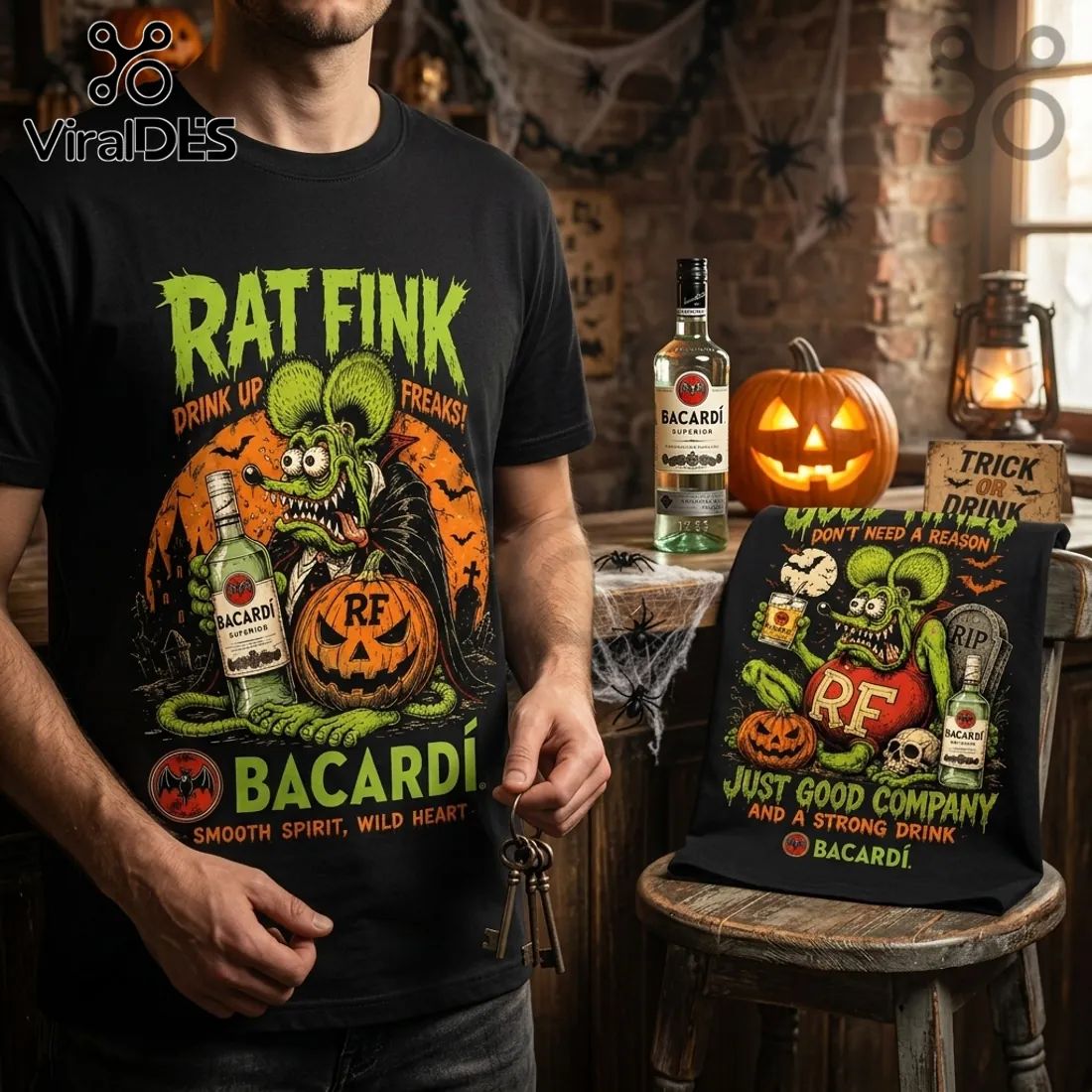 Rat Fink Bacardi Halloween Vintage Mascot T-Shirt