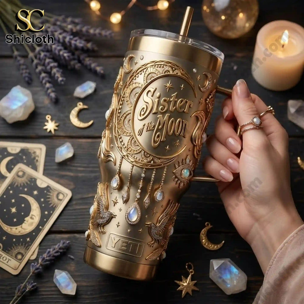 Sister of the Moon Celestial Gold Goddess 40oz Tumbler With Handle
