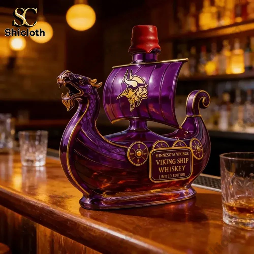 Minnesota Vikings Dragon?Head Ship Custom Whiskey Bottle