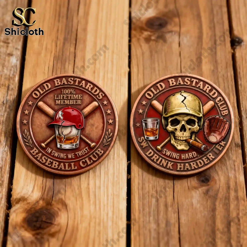 Old Bastards Baseball Club Swing Hard, Drink Harder Coin