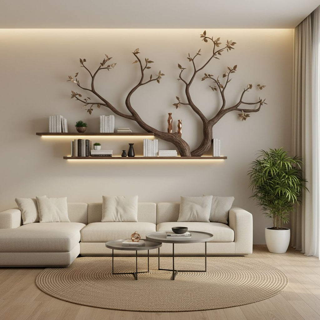 Handcrafted Tree Branch Bookshelf – Nature-Inspired Wall Art & Storage