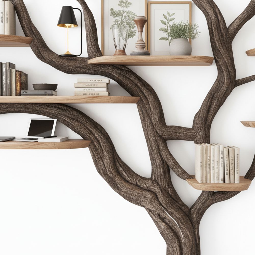 Tree Bookshelf – Handcrafted Solid Wood Wall-Mounted Bookcase