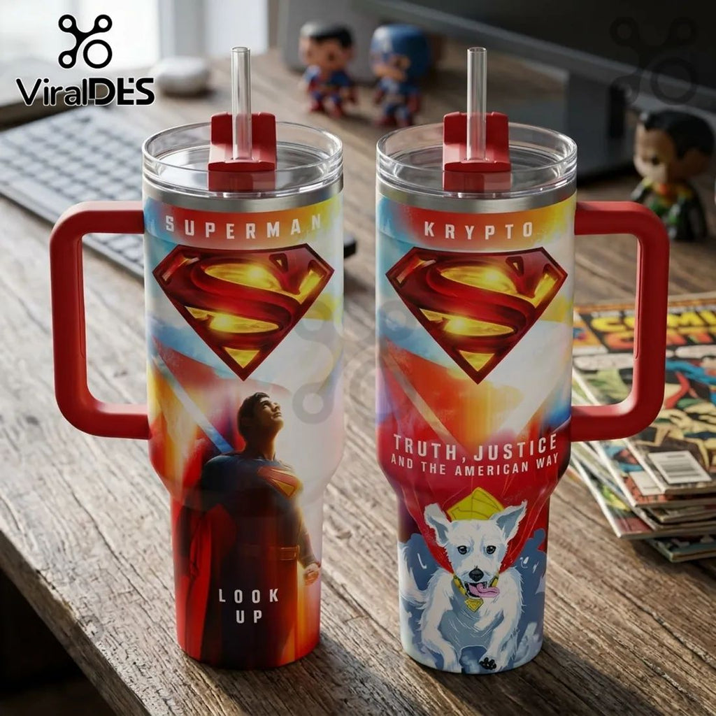 Superman and Krypto Truth Justice Handle Tumbler