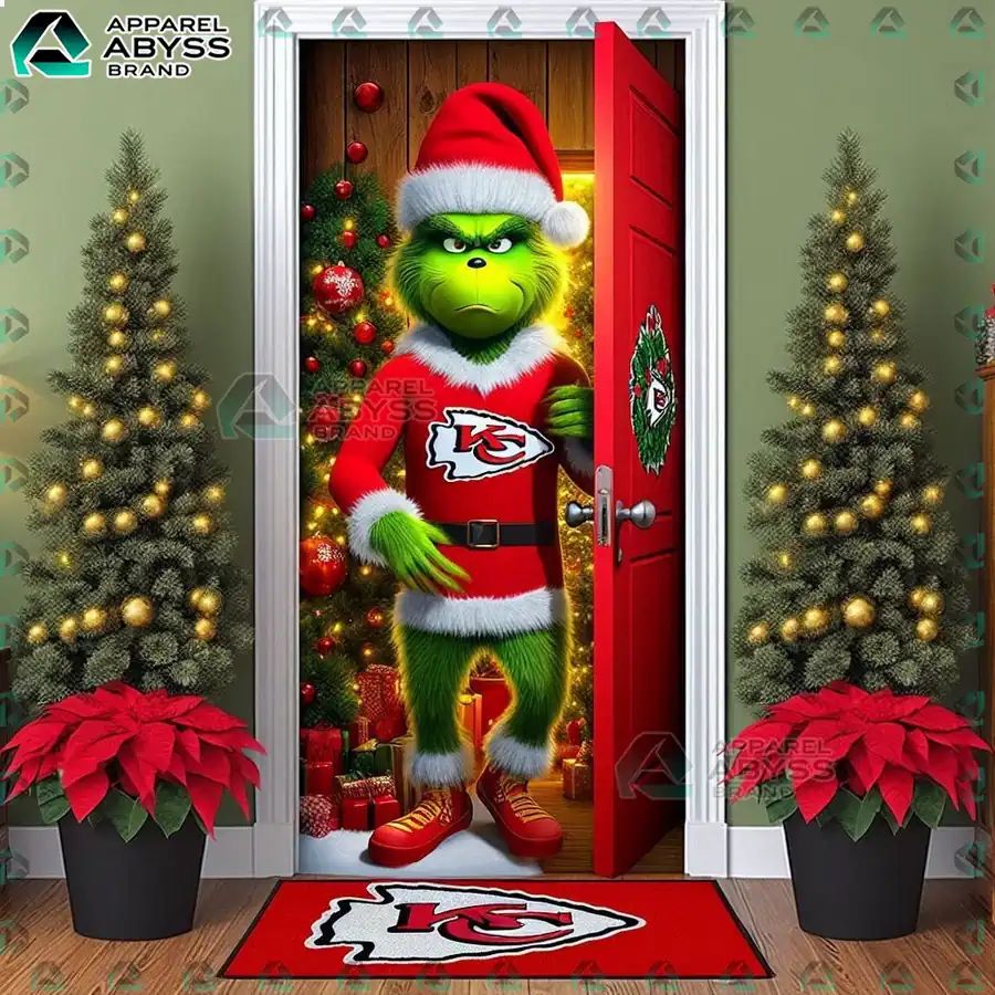 Kansas City Chiefs Grinch Christmas Door Cover