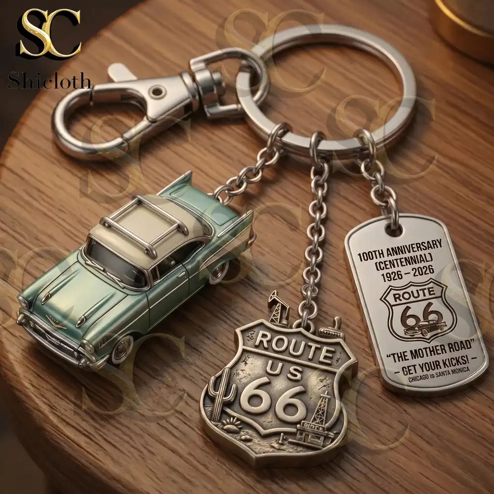 Route 66 100th Anniversary Vintage Classic Car Centennial Keychain