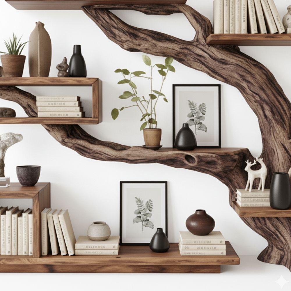 Rustic Christmas Tree Bookshelf – Handcrafted Solid Wood Wall Display