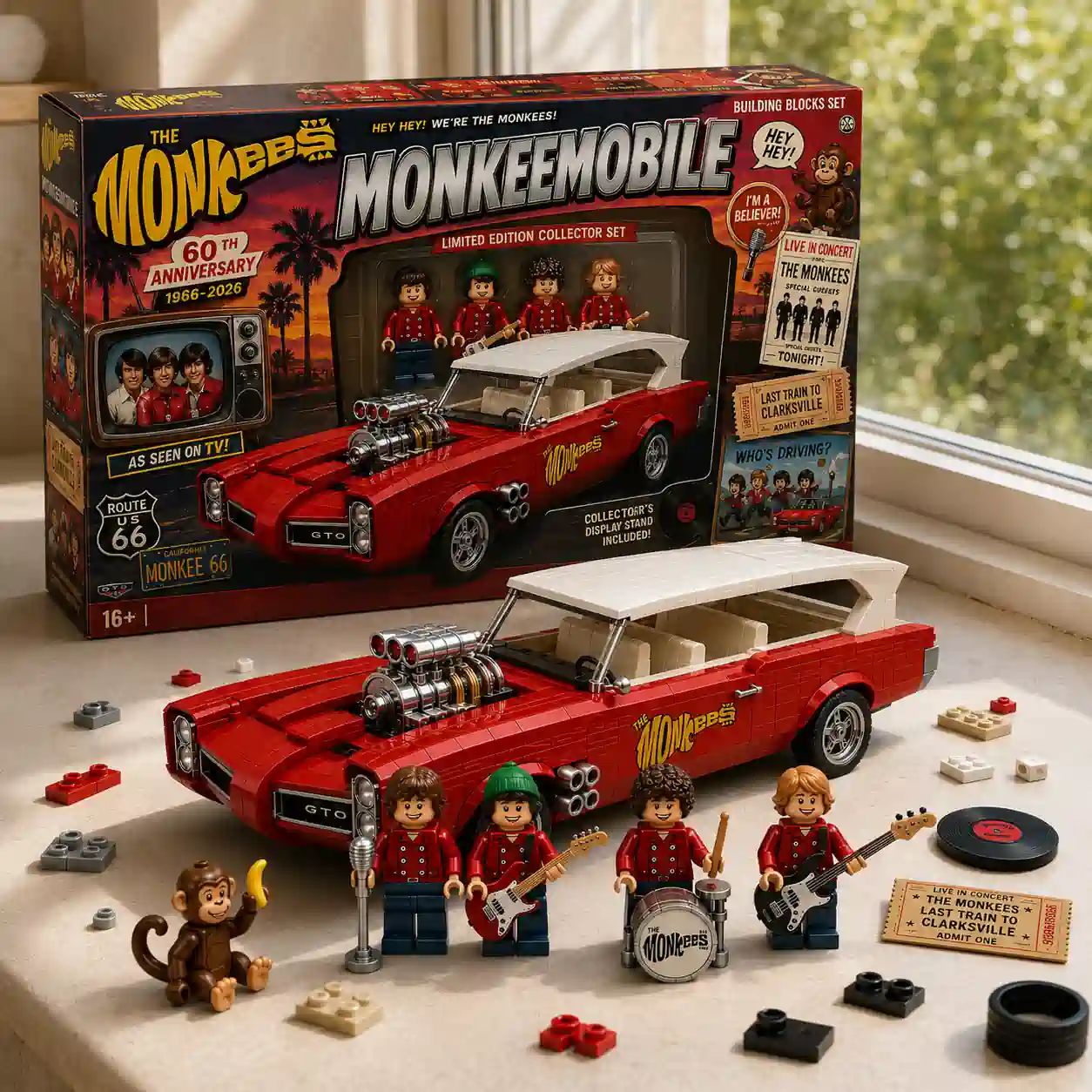 The Monkees Monkeemobile 60th Anniversary Collector Building Brick Set