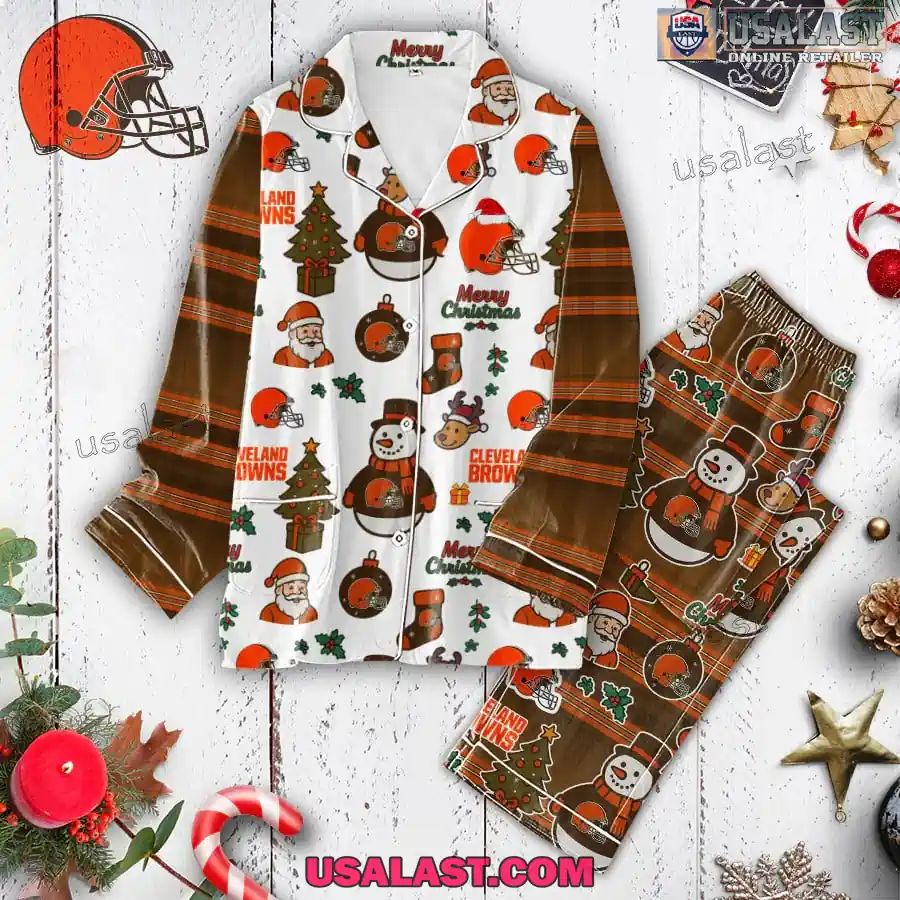 Cleveland Browns Plaid Button Pajamas Set