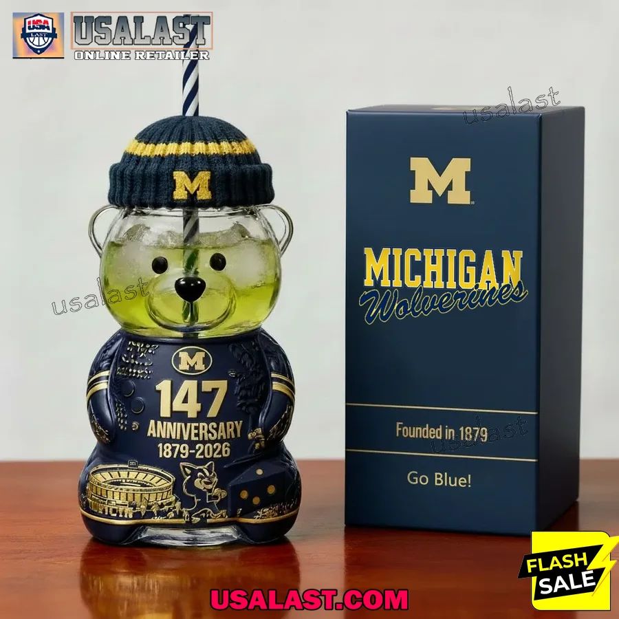 Michigan Wolverines 147th Anniversary 1879-2026 Bear Glass Bottle