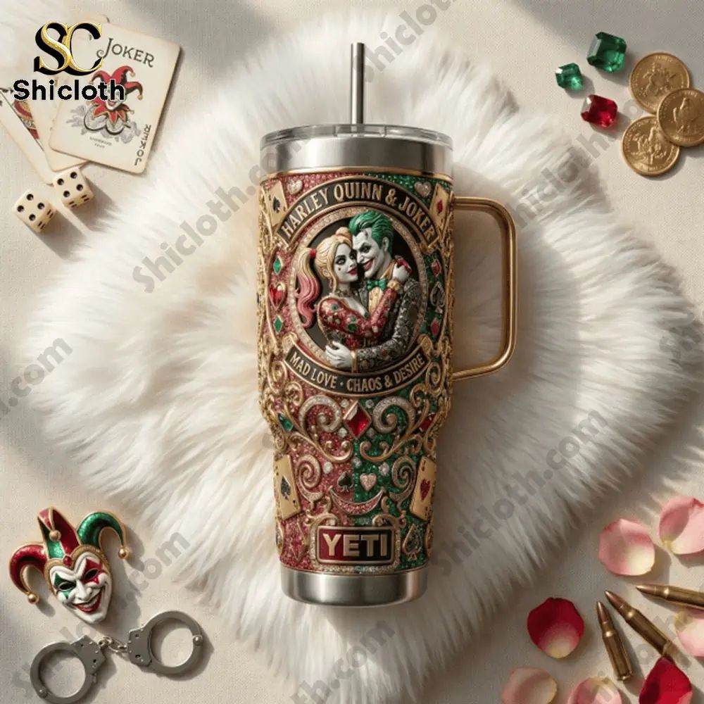 Harley & Joker Mad Love Chaos & Desire Happy Valentina Day Tumbler