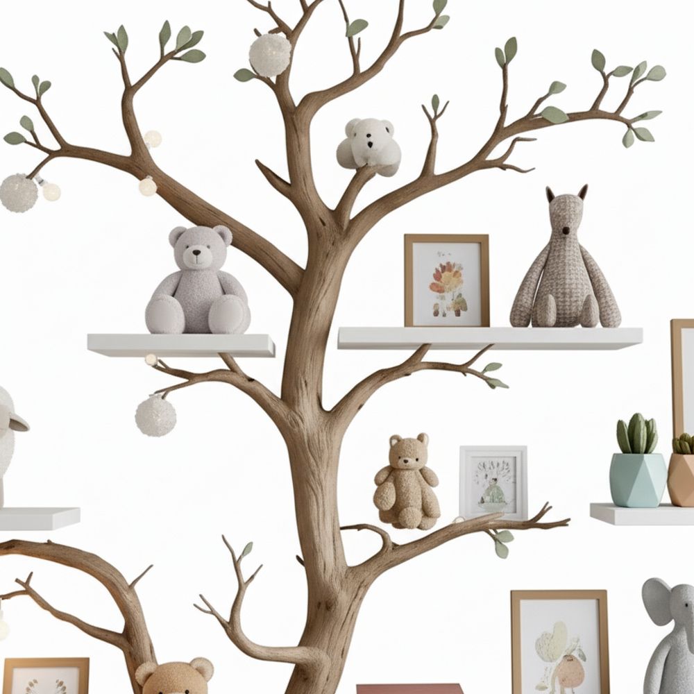 Handmade Tree-Shaped Bookshelf – Natural Wood Wall Display for Kids’ Rooms & Classrooms