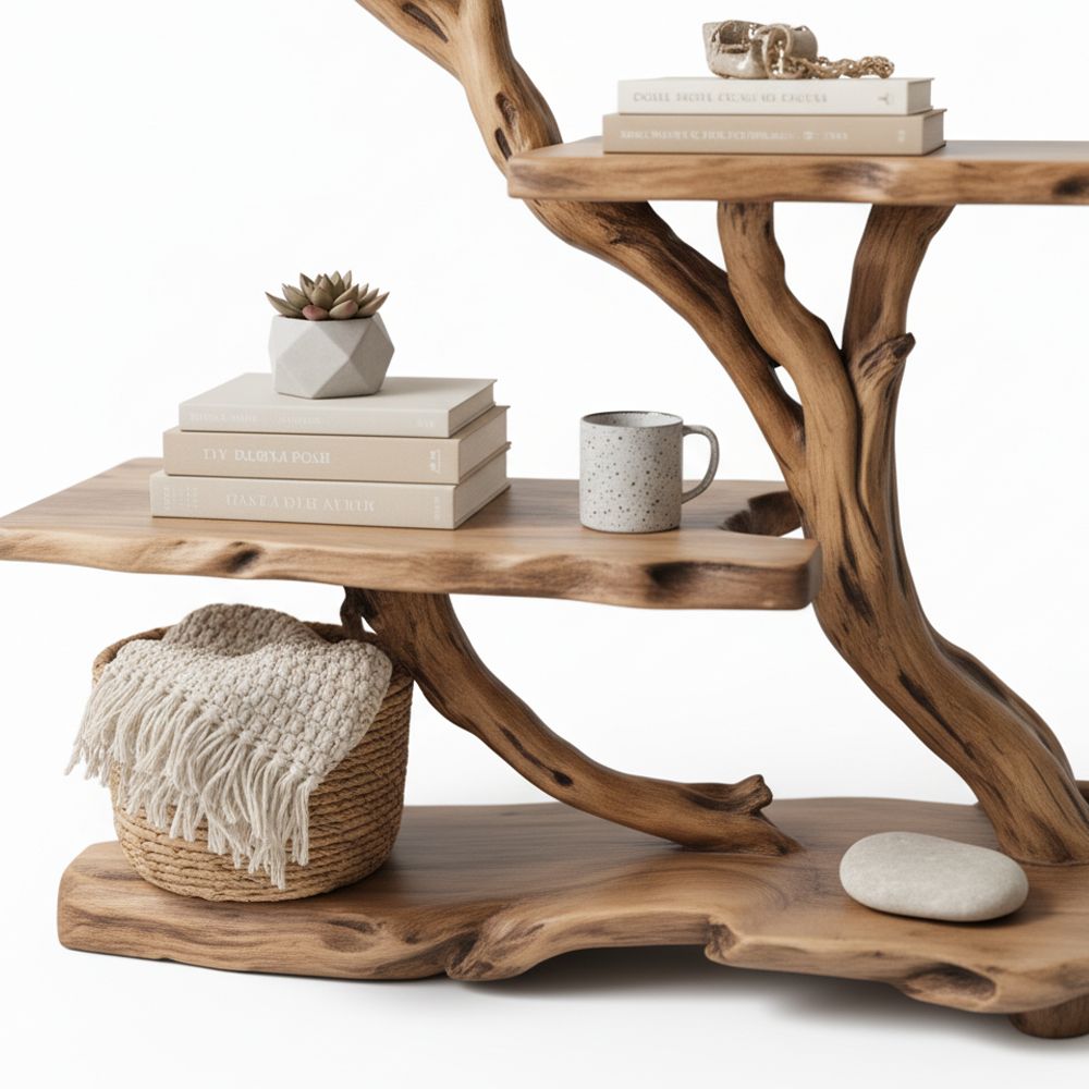 Handcrafted Driftwood Bookcase Nightstand – Rustic Tree Branch Design