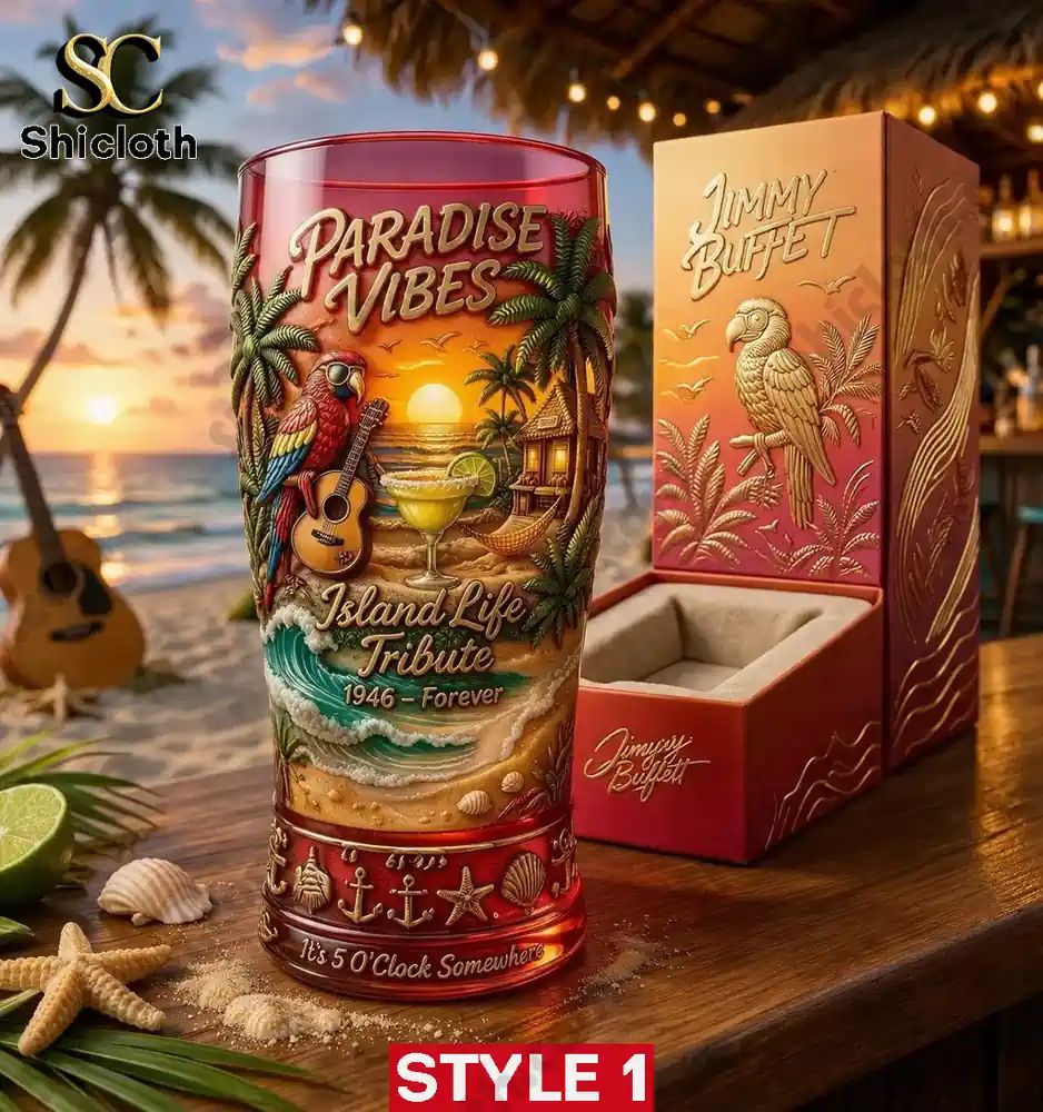 Jimmy Buffett It’s 5 O’Clock Somewhere Tropical 3D Relief Pint Glass