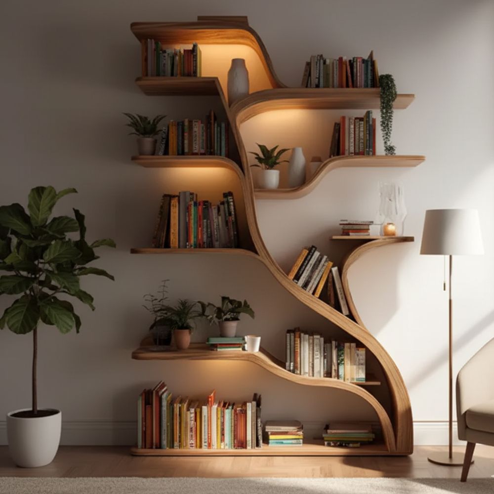 Handcrafted Tree Branch Bookshelf – Handmade Farmhouse Tree Branch Bookshelf