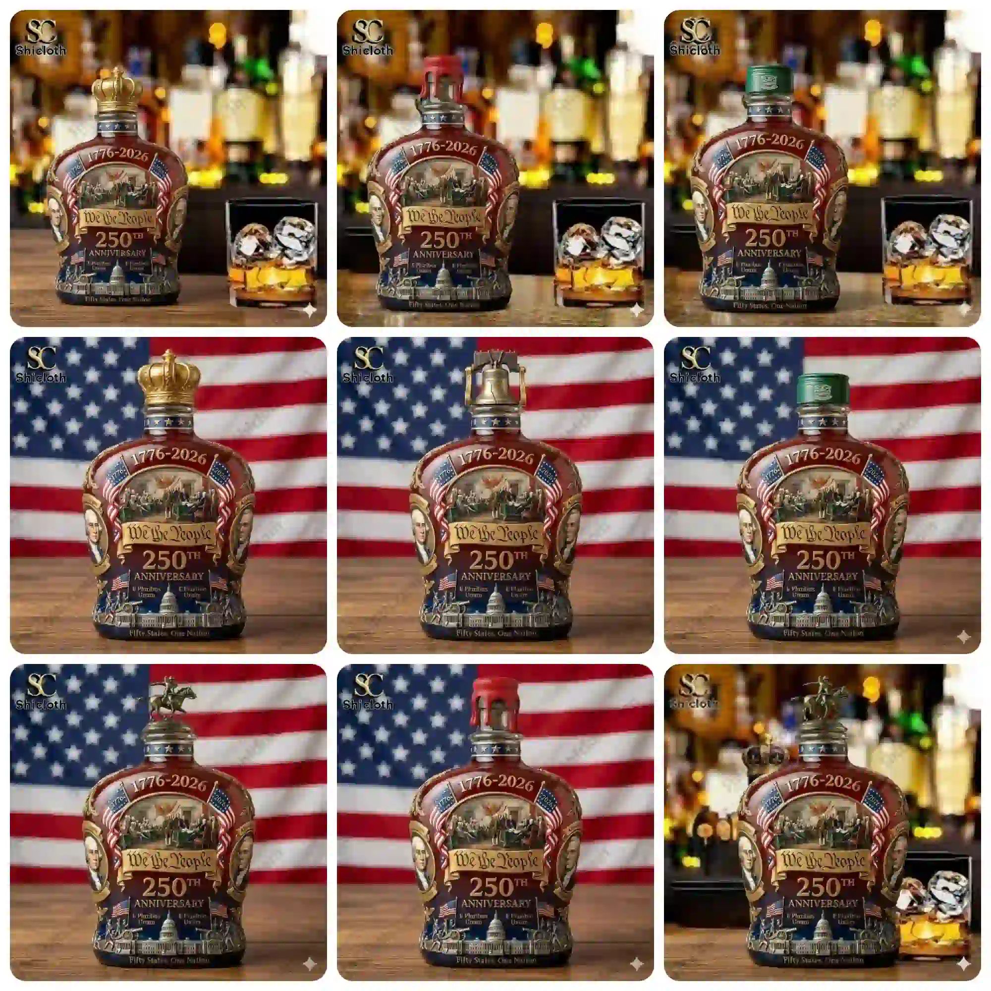 Crown Royal 250th Anniversary Edition We The People Whiskey Glass And Bottle Set