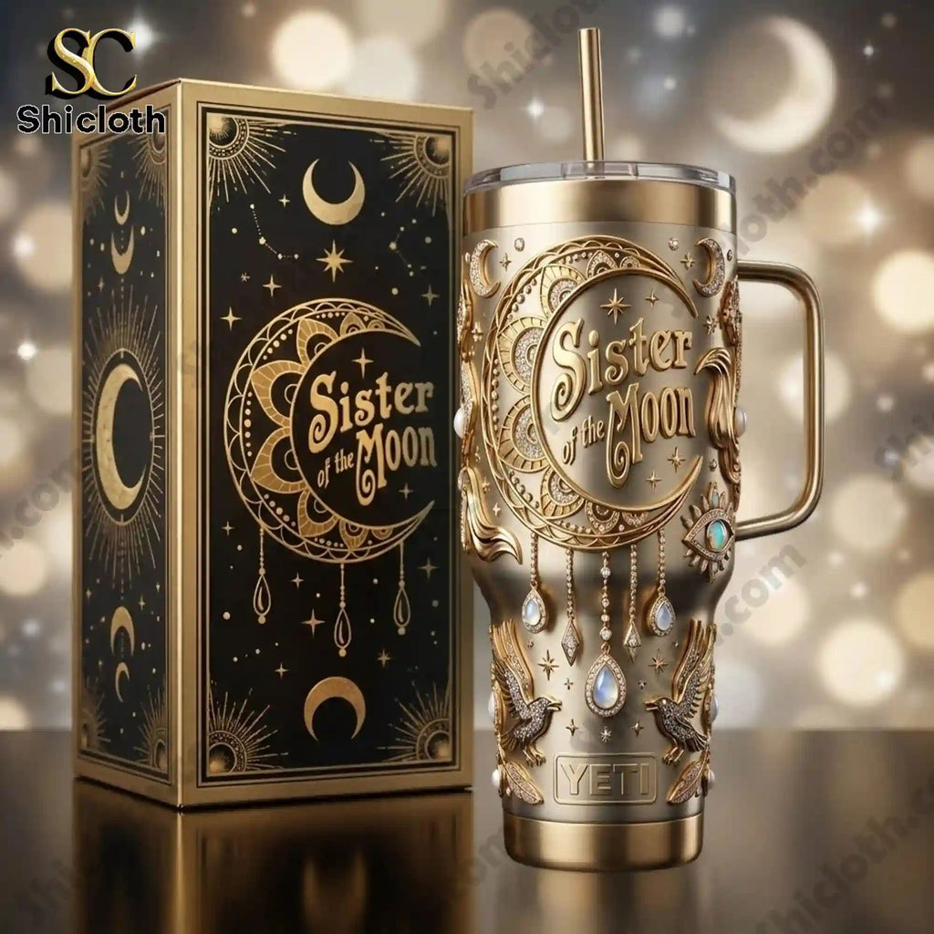 Sister of the Moon Celestial Gold Goddess 40oz Tumbler With Handle