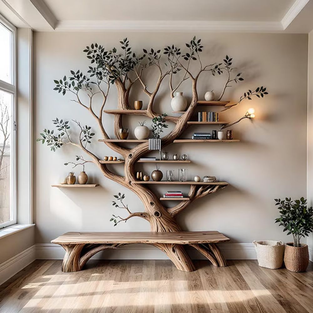 Handcrafted Tree Branch Shelf – Nature-Inspired Art & Storage