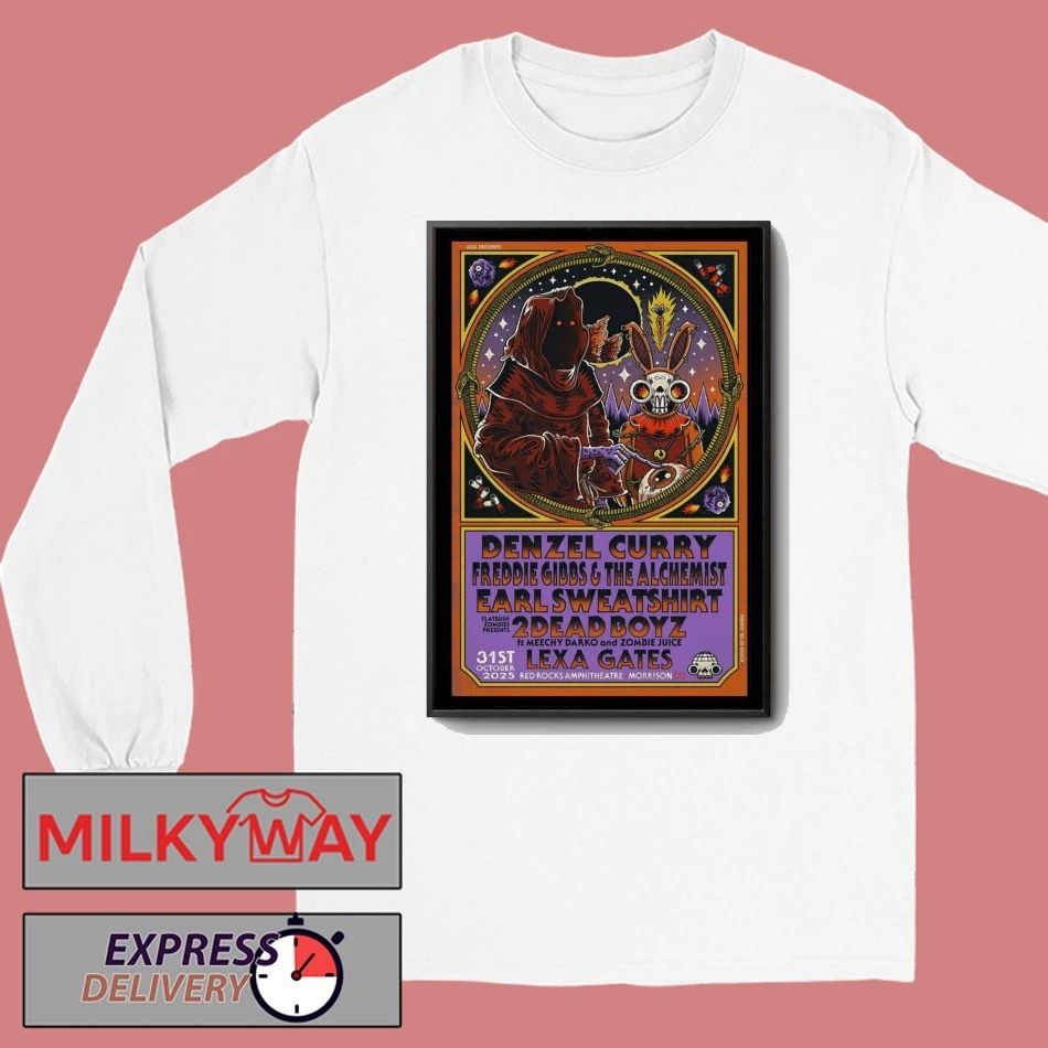 Denzel Curry, Freddie Gibbs, & Earl Sweatshirt Announce Joint Concert Red Rocks 2025 Poster shirt