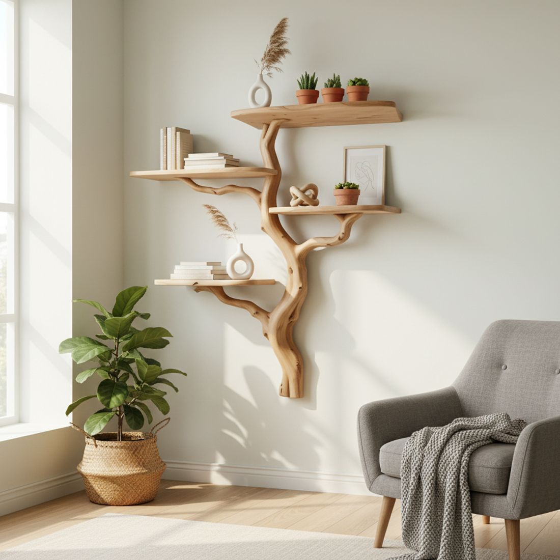 Handcrafted Tree Branch Bookshelf – Eco-Friendly Home Decor