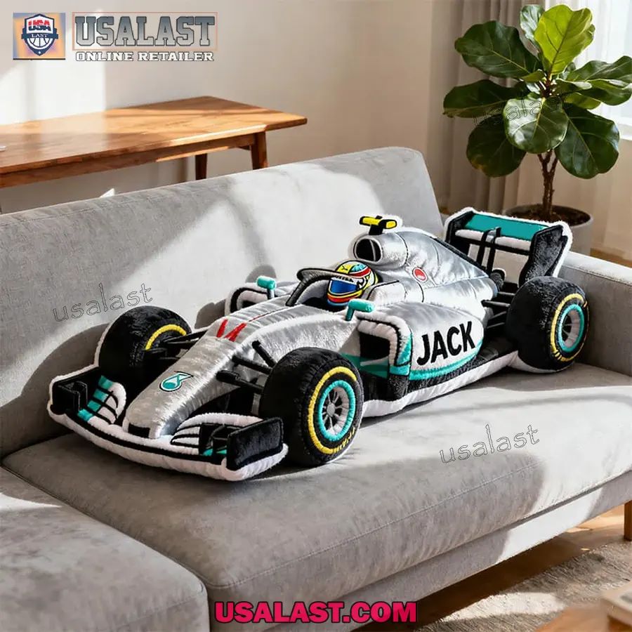 Personalized Silver F1 Racing Car Plush Pillow