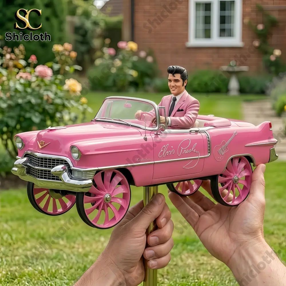 King Elvis Presley Pink Cadillac Wind Spinner For Garden