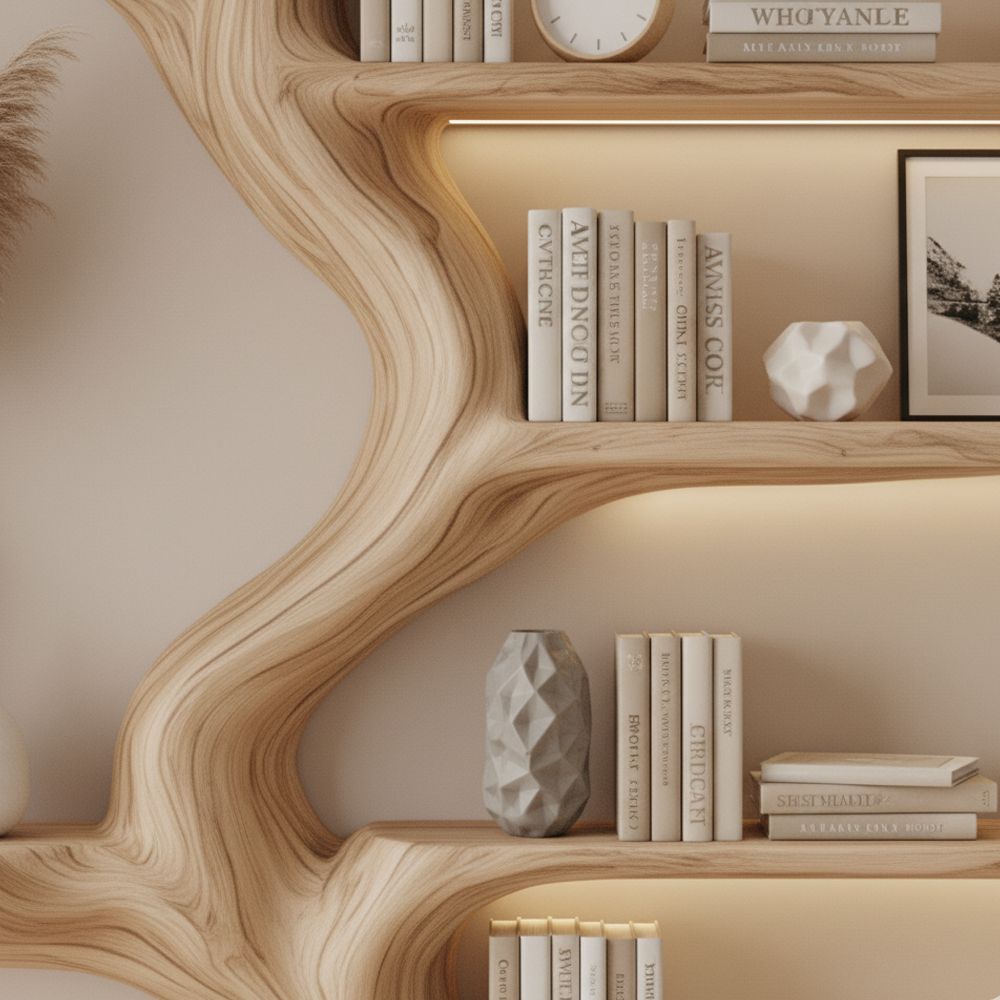 Handcrafted Driftwood Tree Branch Corner Shelf – Floating Mid-Century Bookcase, Custom Rustic Wall-Mounted Home Decor